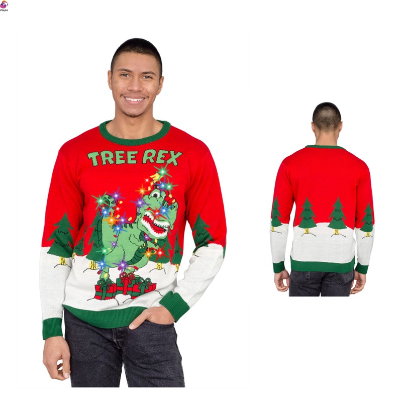 Рождественский свитер из жаккарда со светодиодным динозавром