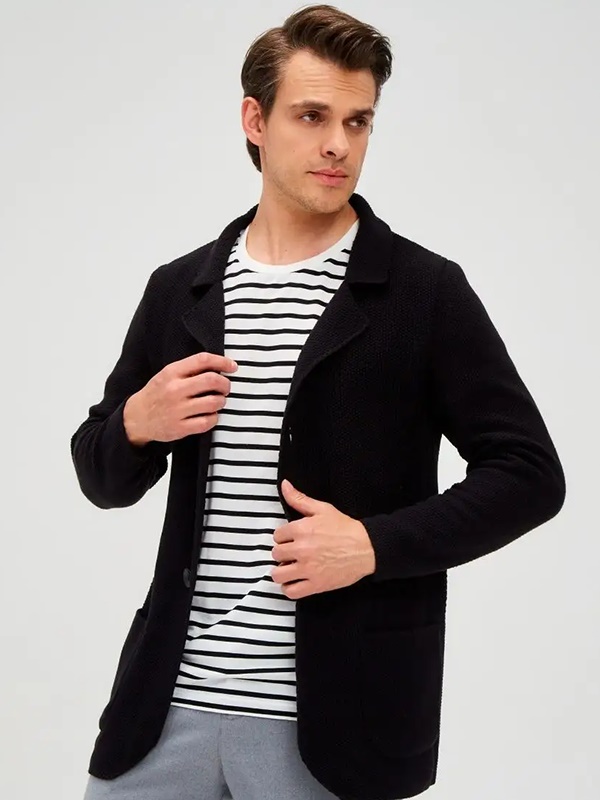 Однотонный черный свитер-кардиган на пуговицах