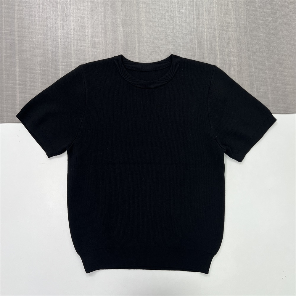 Изготовленные на заказ женские топы FNJIA с короткими рукавами и круглым вырезом вязаная футболка