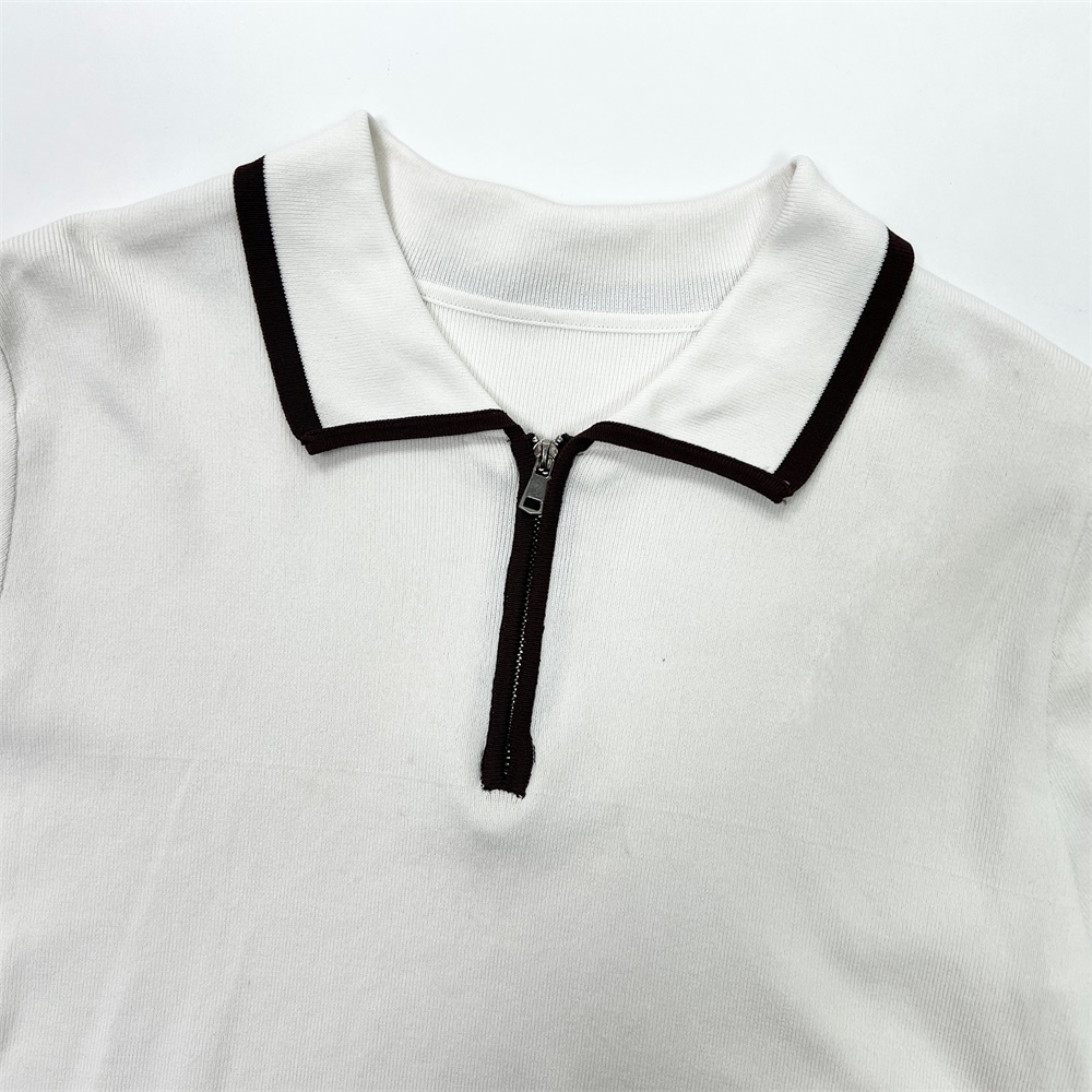 Повседневная женская рубашка поло с короткими рукавами и застежкой-молнией до половины длины, выполненная на заказ, повседневный топ