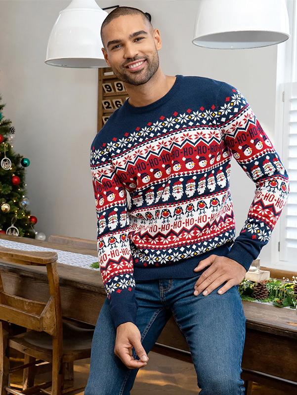 Мужской жаккардовый рождественский свитер с пингвином