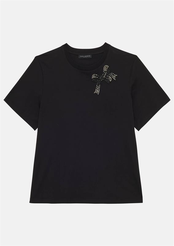 Однотонная женская футболка с аппликацией в виде бриллиантового банта