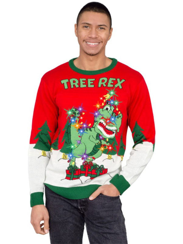 Рождественский свитер из жаккарда со светодиодным динозавром
