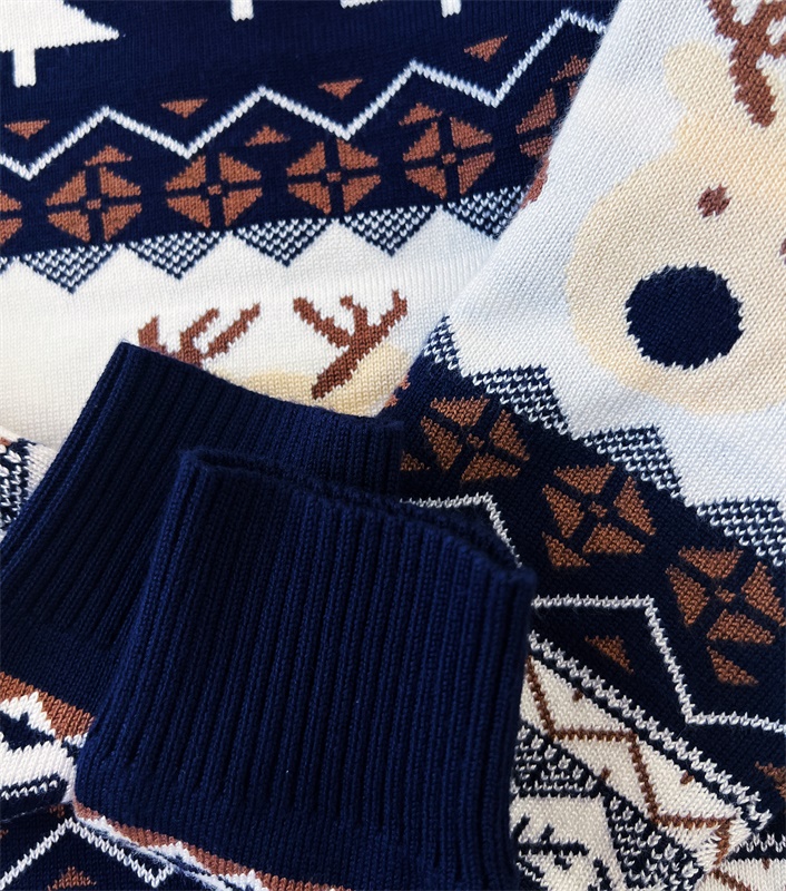 Темно-синий жаккардовый свитер вязаный детский рождественский свитер