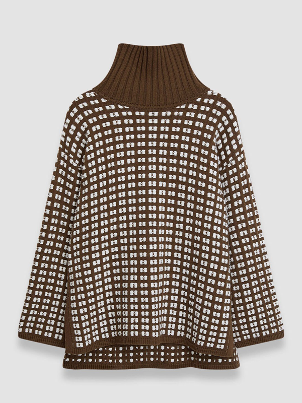 Женский вязаный свитер свободного кроя с высоким воротом в тяжелом весе