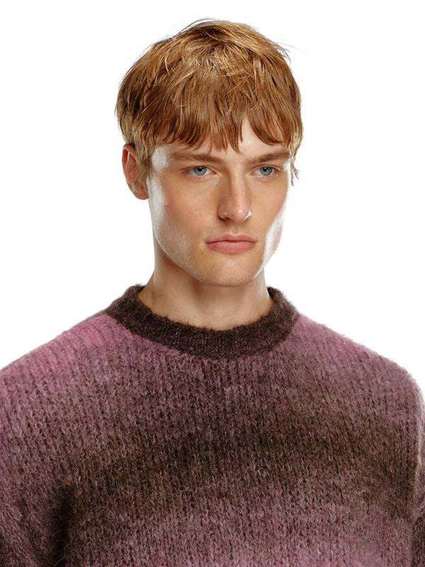 Мужской зимний теплый толстый свитер градиентного цвета с круглым вырезом