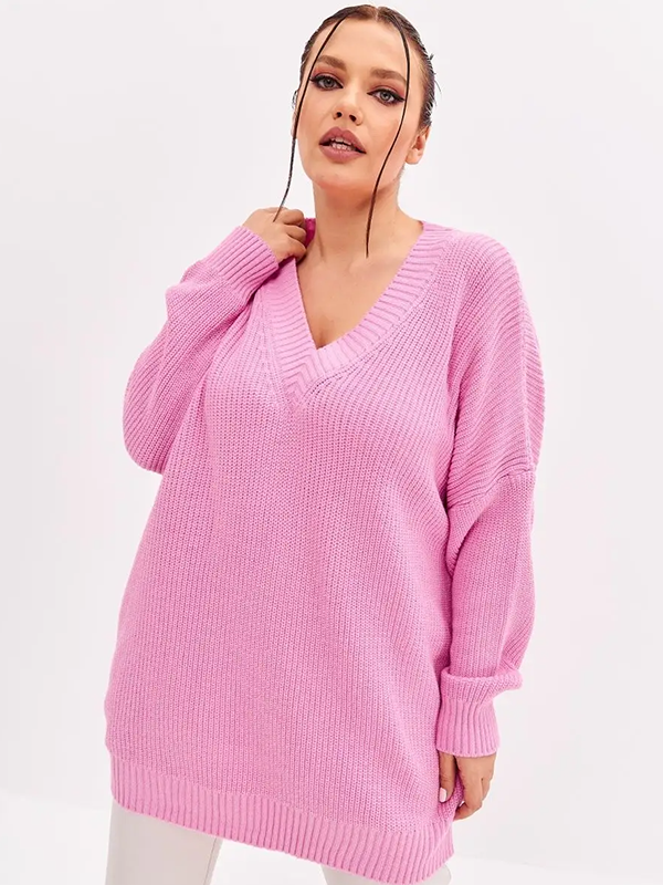 Женский модный теплый свитер с V-образным вырезом