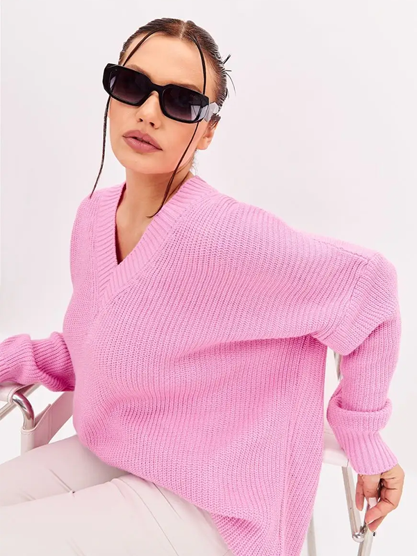 Женский модный теплый свитер с V-образным вырезом