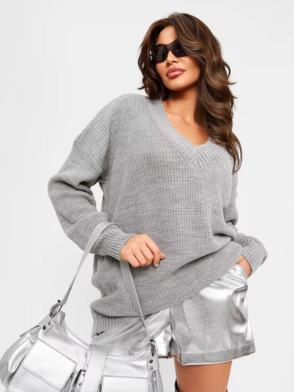 Изготовленные на заказ женские модные свитера с V-образным вырезом и свободным повседневным стилем