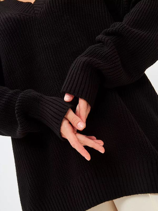 Изготовленный на заказ женский модный дизайн с V-образным вырезом, теплый пуловер-свитер