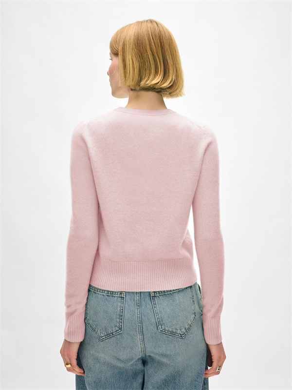 Светло-розовый однотонный весенний вязаный свитер-пуловер