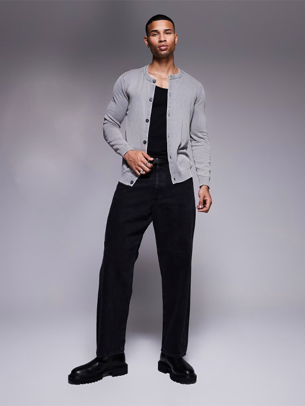 Вяжем мужской и#039;s Серый свитер-кардиган на пуговицах