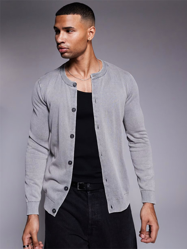 Вяжем мужской и#039;s Серый свитер-кардиган на пуговицах