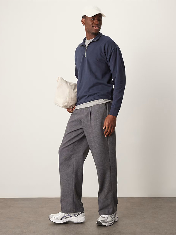 Темно-синий пуловер на молнии 1/4, вязаный мужской свитер