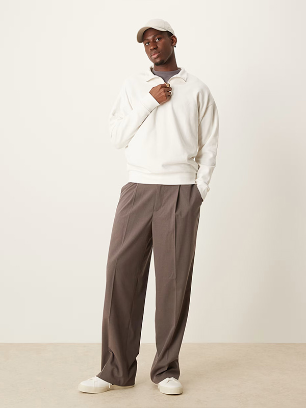 Белый вязаный пуловер на молнии 1/4, мужской трикотаж Вязаный пуловер из мужского трикотажа