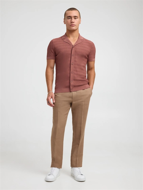 Изготовленная на заказ Красная мужская трикотажная рубашка с коротким рукавом{2} _BOS_Трикотажная рубашка с коротким рукавом