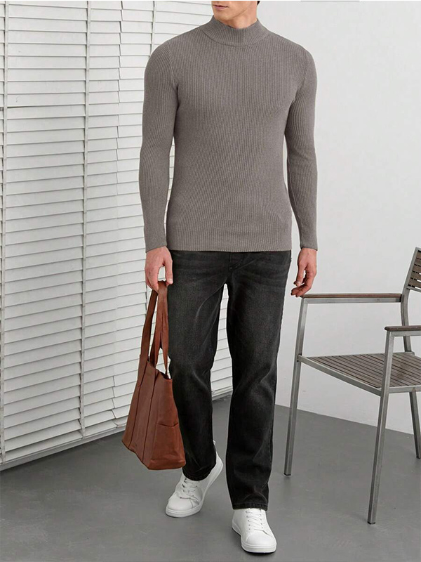 Изготовленный на заказ мужской свитер FNJIA Solid Color Half с высоким воротом, джемпер из трикотажа оптом