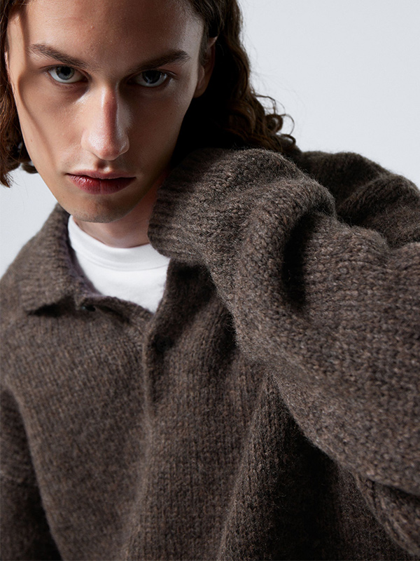 Изготовленный на заказ женский пуловер-поло FNJIA с круглым вырезом, вязаный свитер