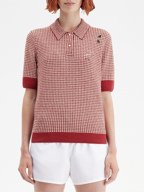 Изготовленная на заказ клетчатая вязаная жаккардовая женская рубашка поло в клетку