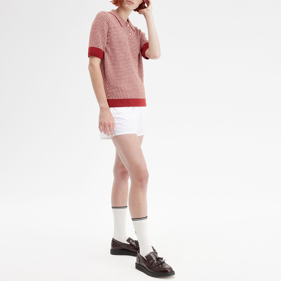 Изготовленная на заказ клетчатая вязаная жаккардовая женская рубашка поло в клетку