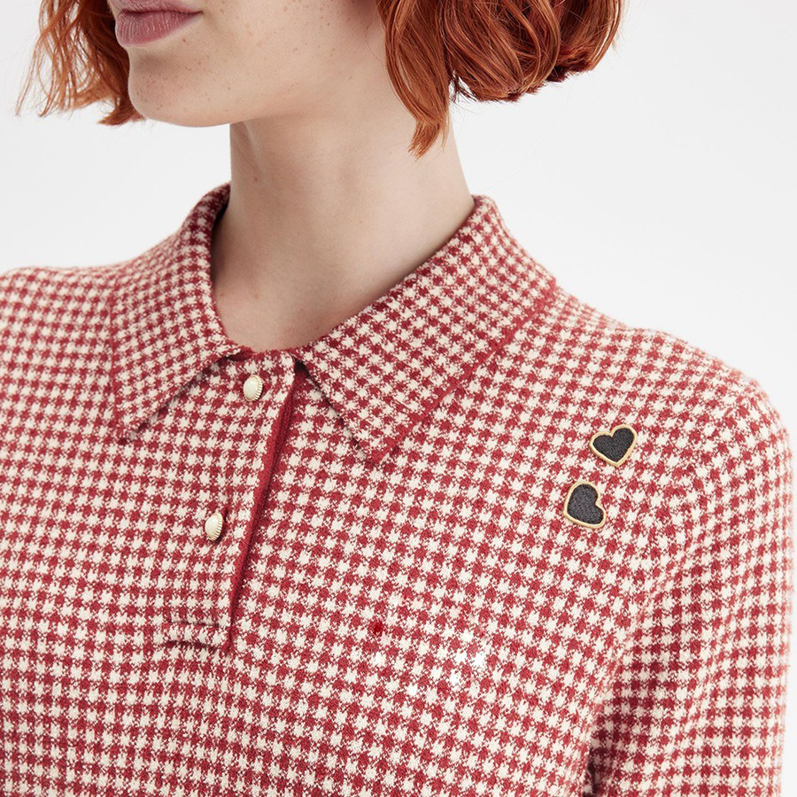 Изготовленная на заказ клетчатая вязаная жаккардовая женская рубашка поло в клетку