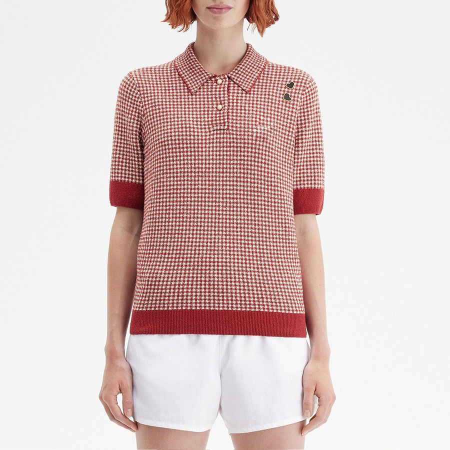 Изготовленная на заказ клетчатая вязаная жаккардовая женская рубашка поло в клетку