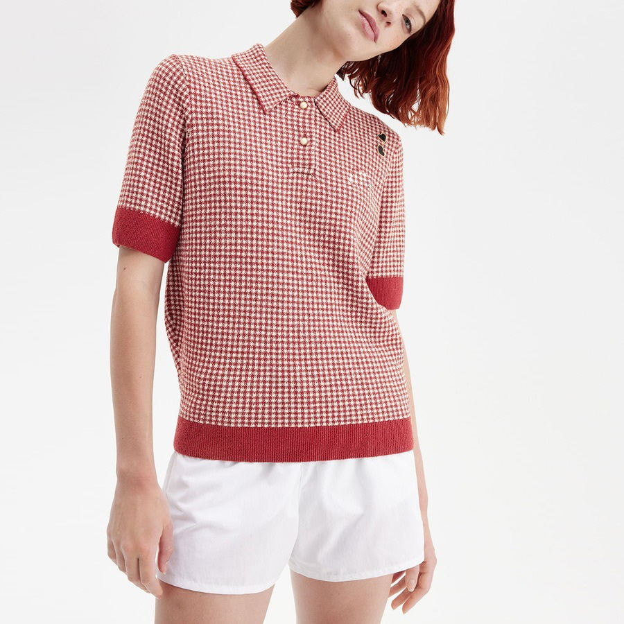 Изготовленная на заказ клетчатая вязаная жаккардовая женская рубашка поло в клетку