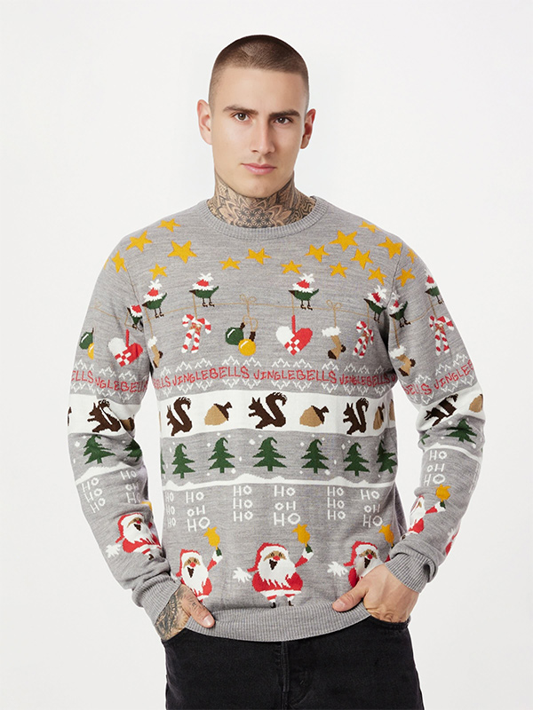 Мужской жаккардовый рождественский джемпер FNJIA, уродливый рождественский свитер