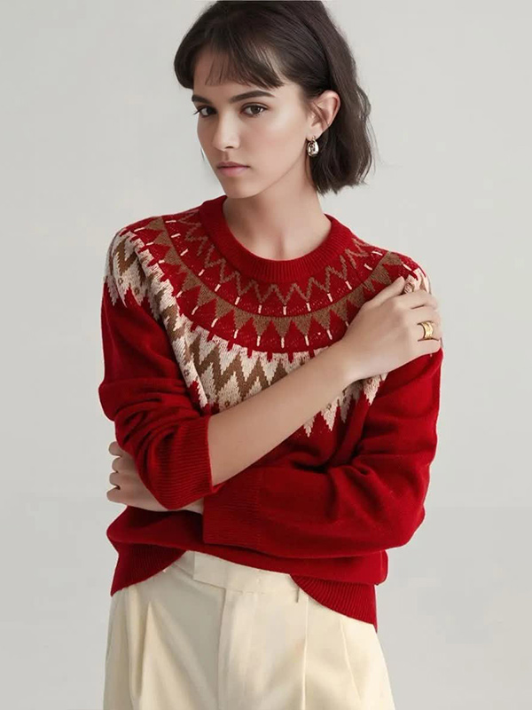 Женский жаккардовый рождественский свитер от производителя трикотажа FNJIA, изготовленный на заказ