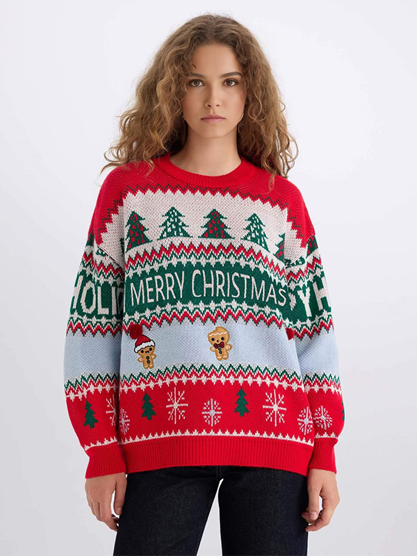 Изготовленный на заказ женский жаккардовый рождественский джемпер нового дизайна FNJIA