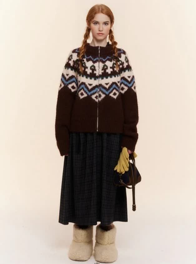 Изготовленный на заказ женский Рождественский свитер грубой вязки из жаккардового шнура