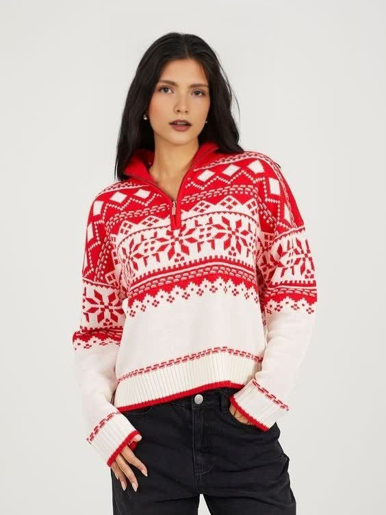 Вязаный рождественский свитер FNJIA, женский жаккардовый джемпер