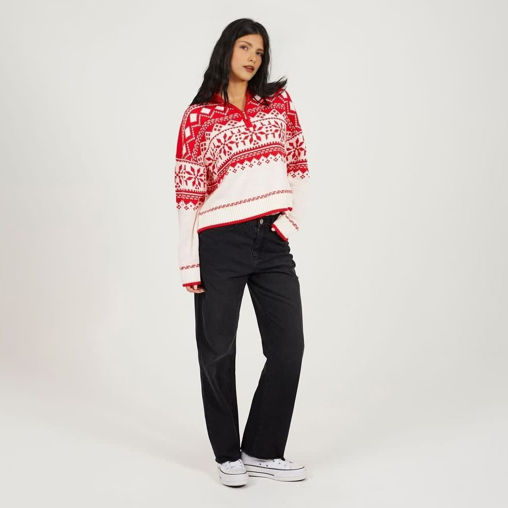 Вязаный рождественский свитер FNJIA, женский жаккардовый джемпер