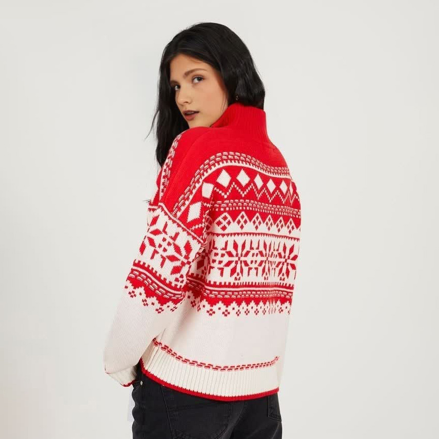 Вязаный рождественский свитер FNJIA, женский жаккардовый джемпер