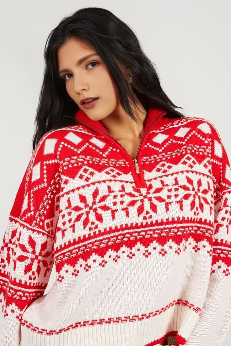 Вязаный рождественский свитер FNJIA, женский жаккардовый джемпер