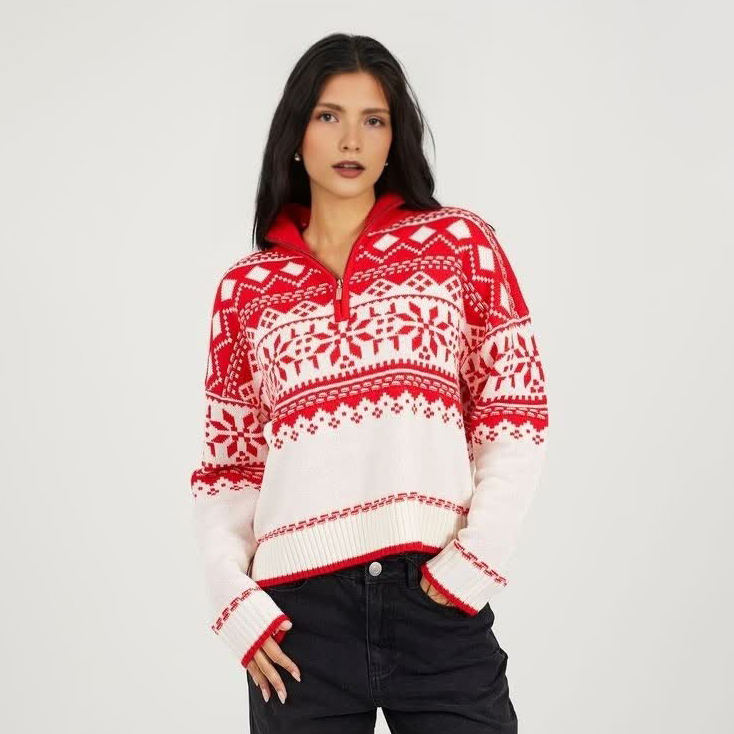 Вязаный рождественский свитер FNJIA, женский жаккардовый джемпер