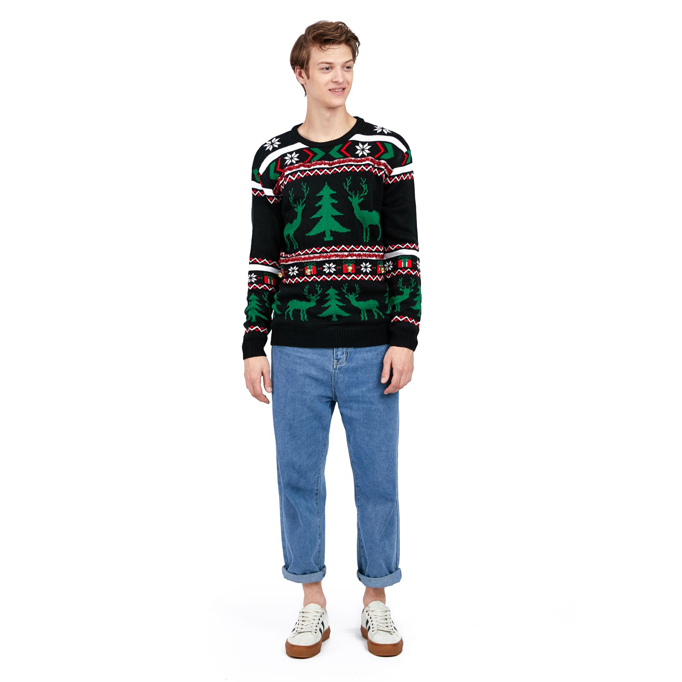 Изготовленный на заказ рождественский свитер Fnjia Reindeer Ugly создан на основе предоставленных рисунков и образцов