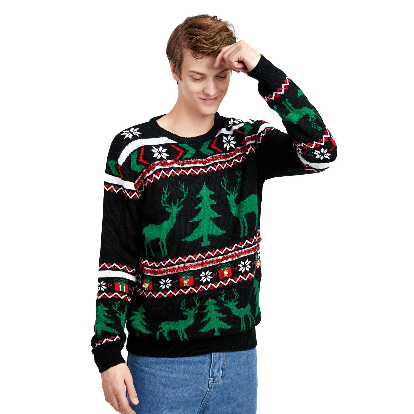 Изготовленный на заказ рождественский свитер Fnjia Reindeer Ugly создан на основе предоставленных рисунков и образцов