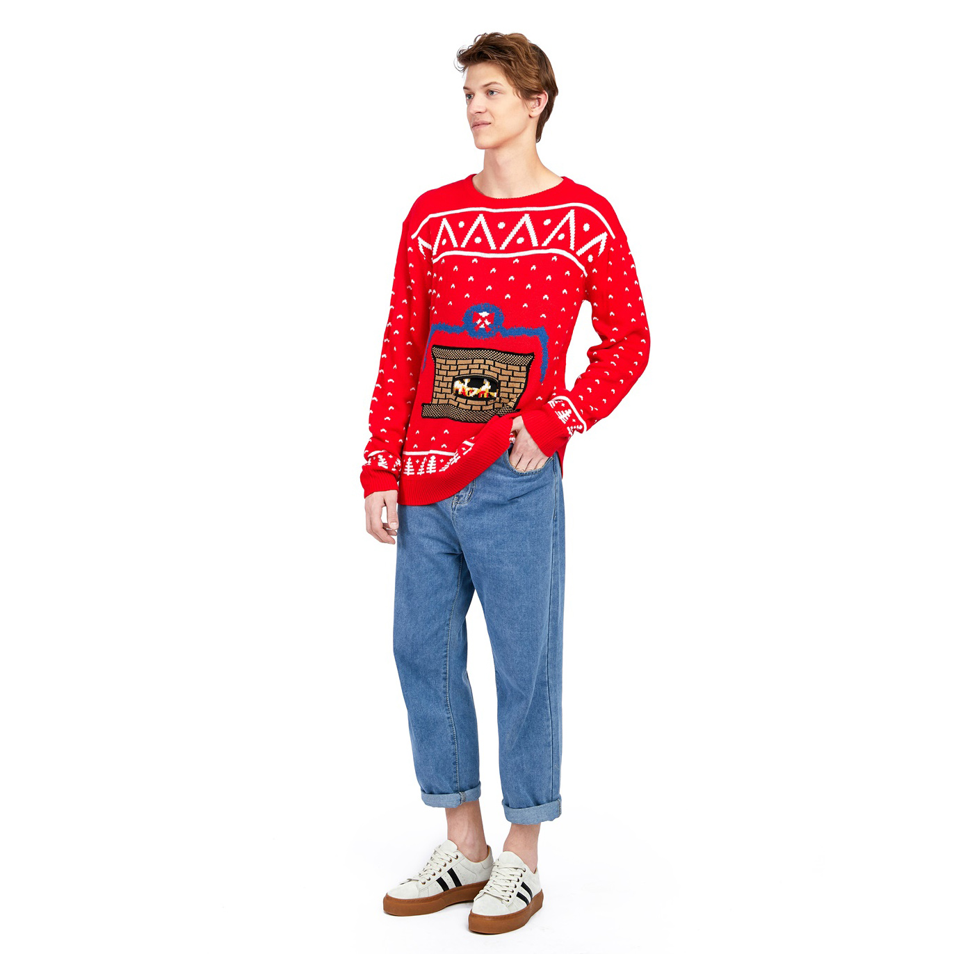 Мужской каминный забавный жаккардовый уродливый рождественский свитер FNJIA 2025