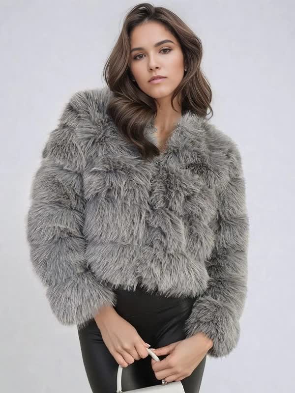 Фабричное пушистое пальто для женщин, зимнее теплое укороченное пальто большого размера, Куртка с капюшоном, Модная снаружи короткая шуба из искусственного меха