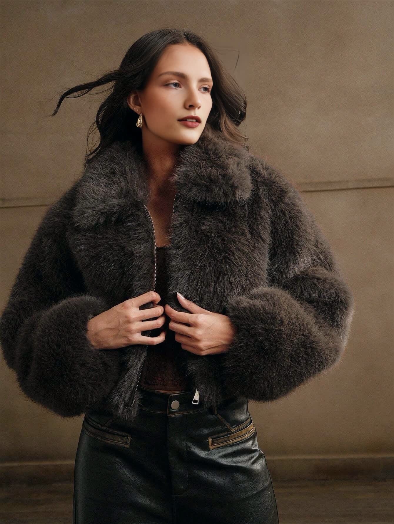 Женские пальто из искусственного меха с воротником ретро и длинными рукавами на пуговицах, зимняя толстая теплая однотонная куртка, женская уличная верхняя одежда