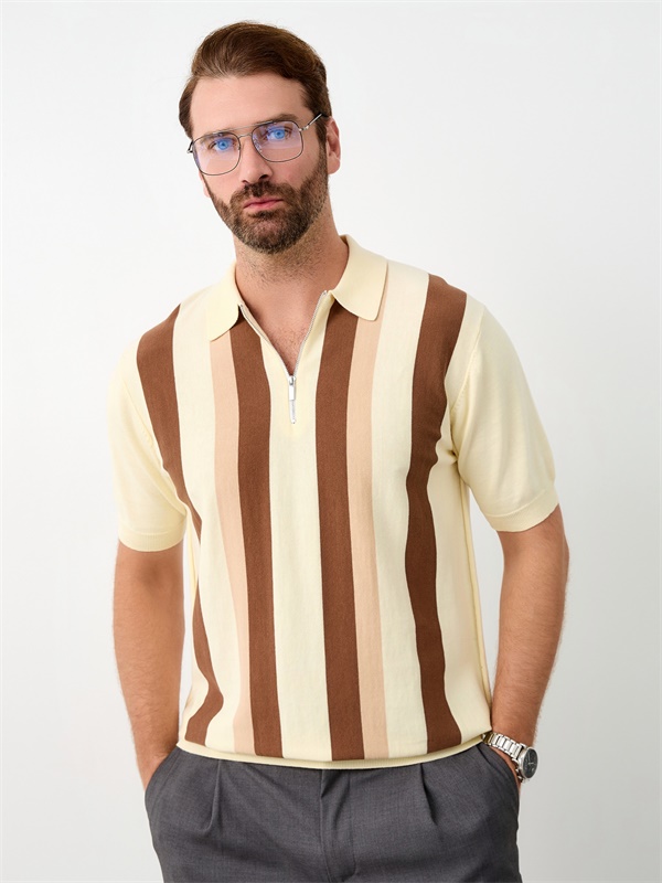 Изготовленная на заказ трикотажная рубашка поло с вертикальными полосками на молнии в четверть оборота