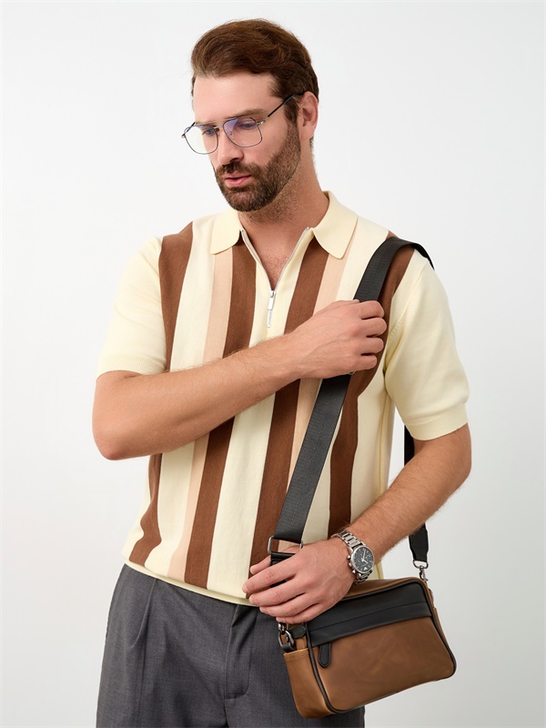 Изготовленная на заказ трикотажная рубашка поло с вертикальными полосками на молнии в четверть оборота