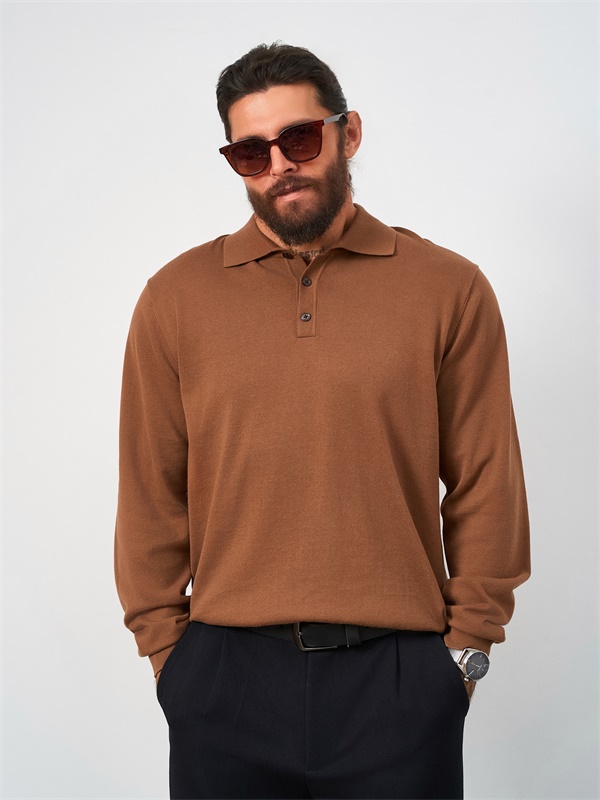 Изготовленный на заказ мужской свитер-поло FNJIA с длинным рукавом и круглым вырезом горловины