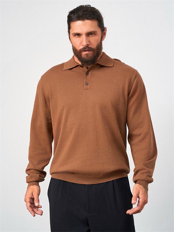 Изготовленный на заказ мужской свитер-поло FNJIA с длинным рукавом и круглым вырезом горловины