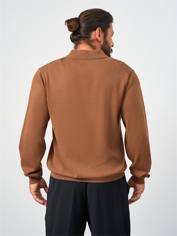 Изготовленный на заказ мужской свитер-поло FNJIA с длинным рукавом и круглым вырезом горловины