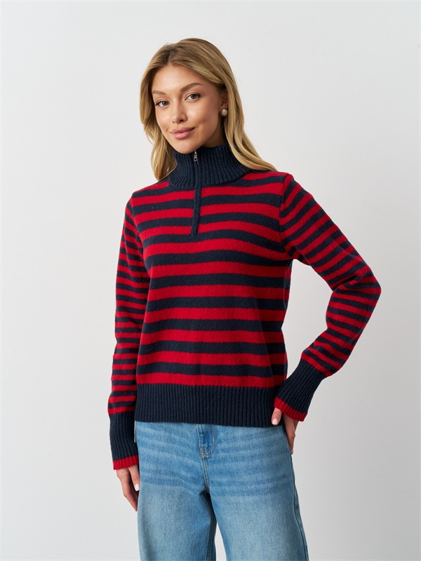 Женский свитер с застежкой-молнией Costom quarter в полоску и отложным воротником на шее