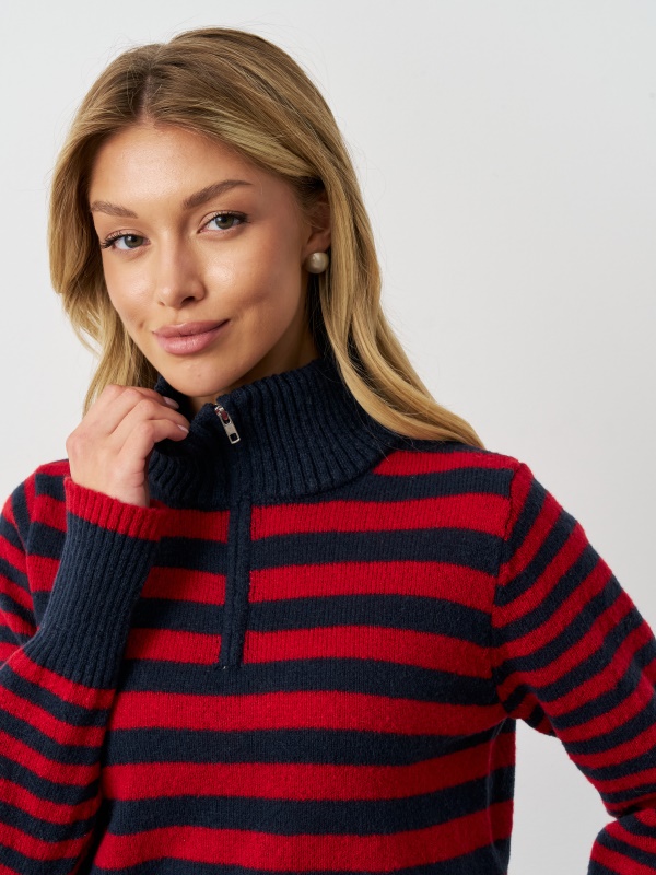 Женский свитер с застежкой-молнией Costom quarter в полоску и отложным воротником на шее