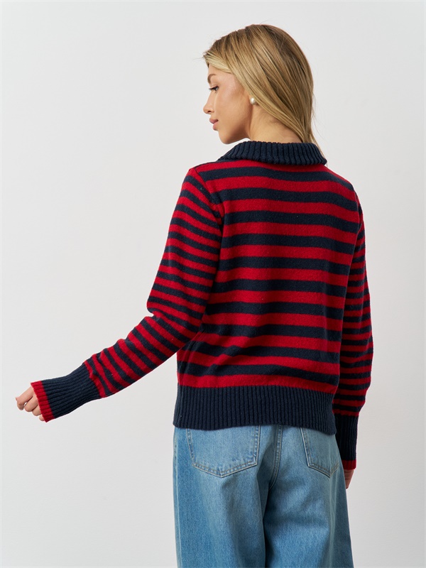 Женский свитер с застежкой-молнией Costom quarter в полоску и отложным воротником на шее