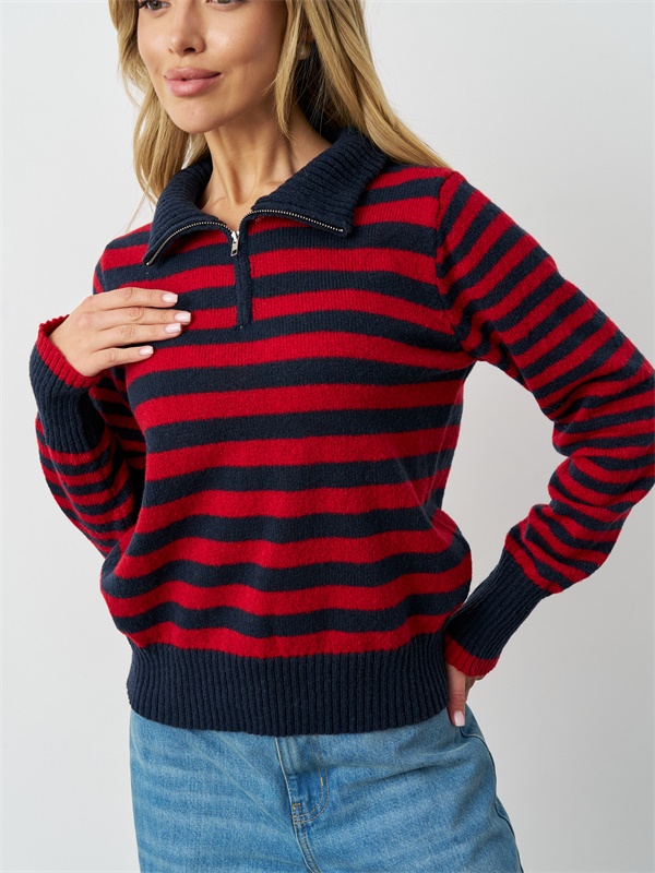 Женский свитер с застежкой-молнией Costom quarter в полоску и отложным воротником на шее